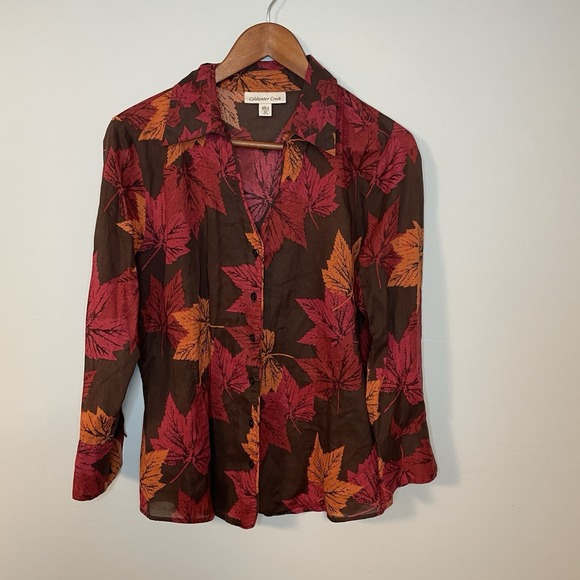 Coldwater Creek Tops - Coldwater Creek Button Top Blouse Size M Fall Brown Red‎ Orange Leaf